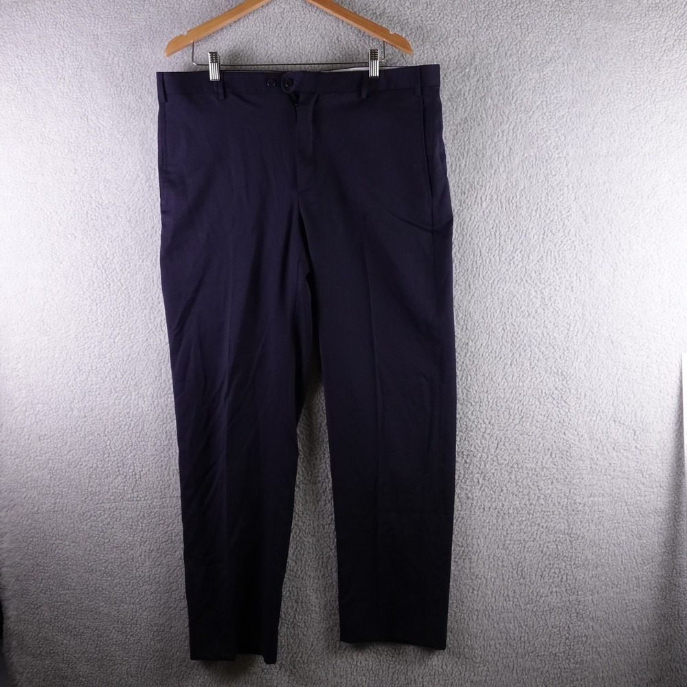 Zanella Mens Navy Blue 100% Virgin Wool Flat Front Dress‎ Pants Made in Italy 40